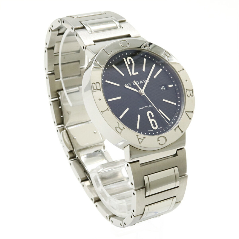 BVLGARI 黑色錶盤不鏽鋼自動男士手錶 BB42SS-3