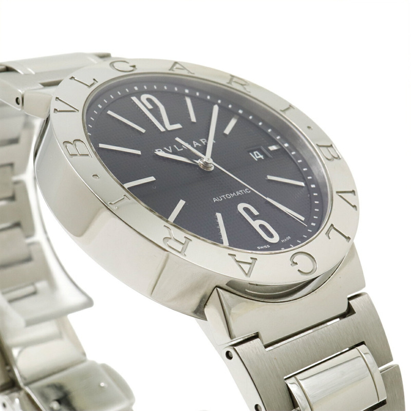 BVLGARI 黑色錶盤不鏽鋼自動男士手錶 BB42SS-5