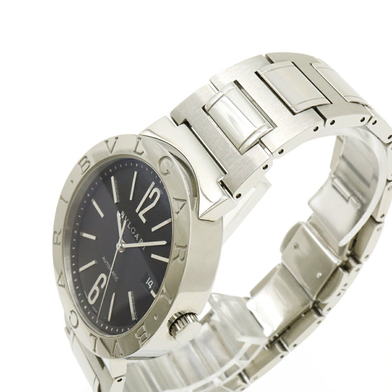 BVLGARI 黑色錶盤不鏽鋼自動男士手錶 BB42SS-6