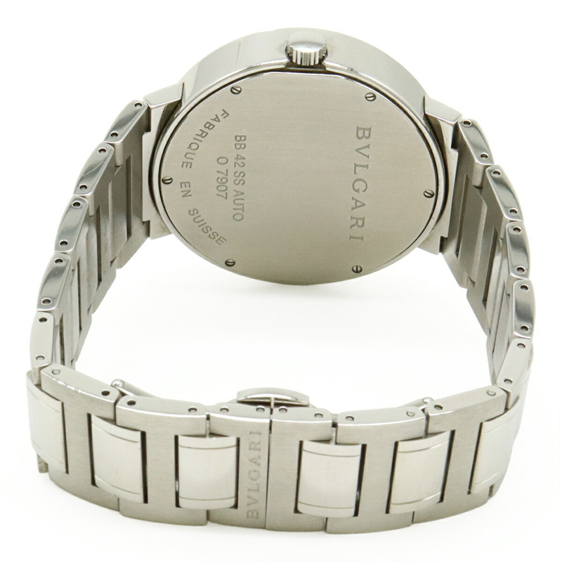 BVLGARI 黑色錶盤不鏽鋼自動男士手錶 BB42SS-7
