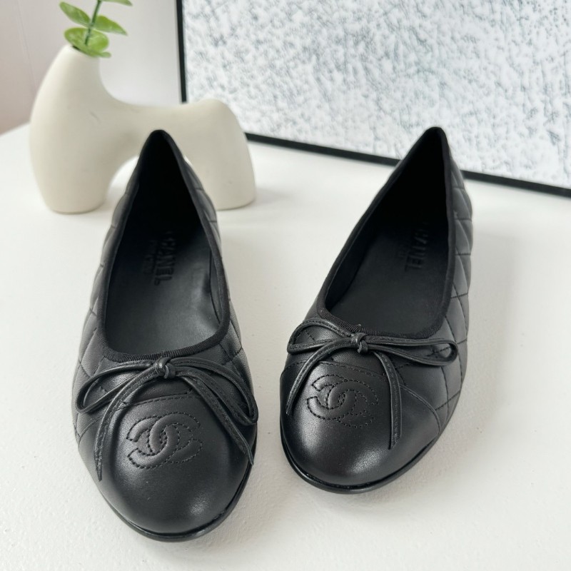 Chanel UNIFORM 全新 小羊皮黑色菱格芭蕾鞋-1