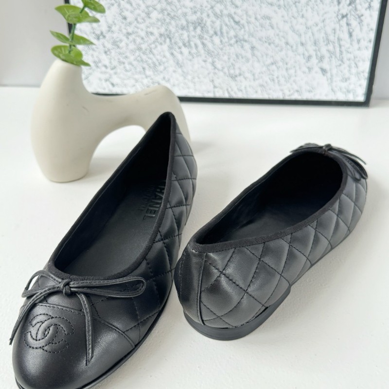 Chanel UNIFORM 全新 小羊皮黑色菱格芭蕾鞋-2