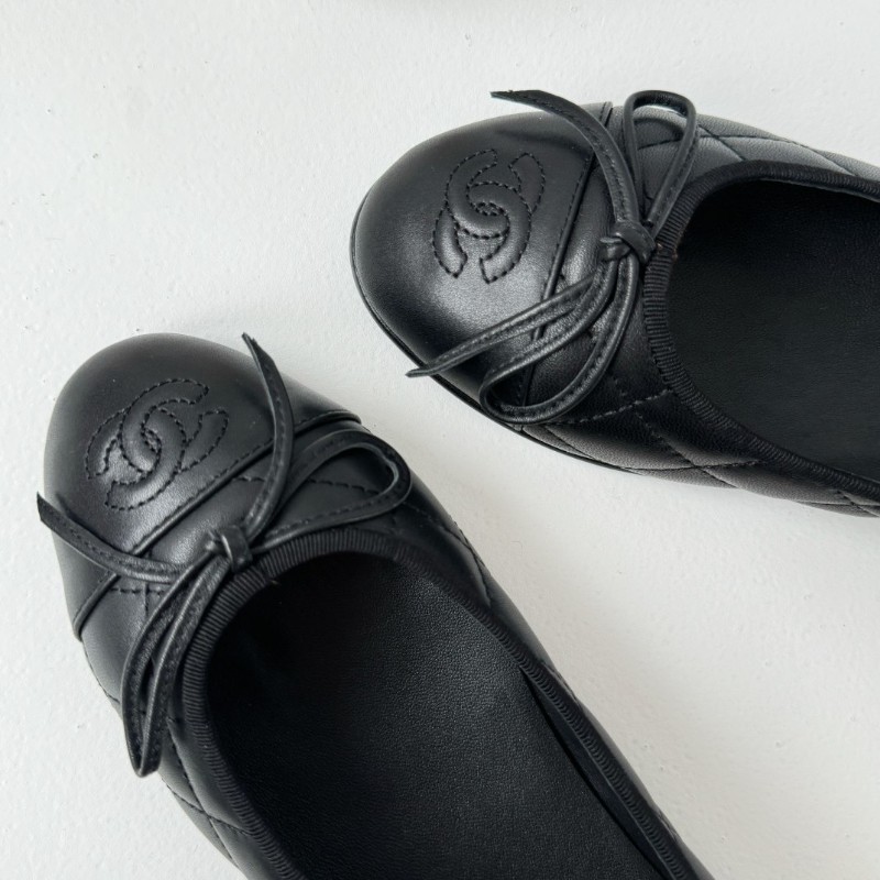 Chanel UNIFORM 全新 小羊皮黑色菱格芭蕾鞋-4