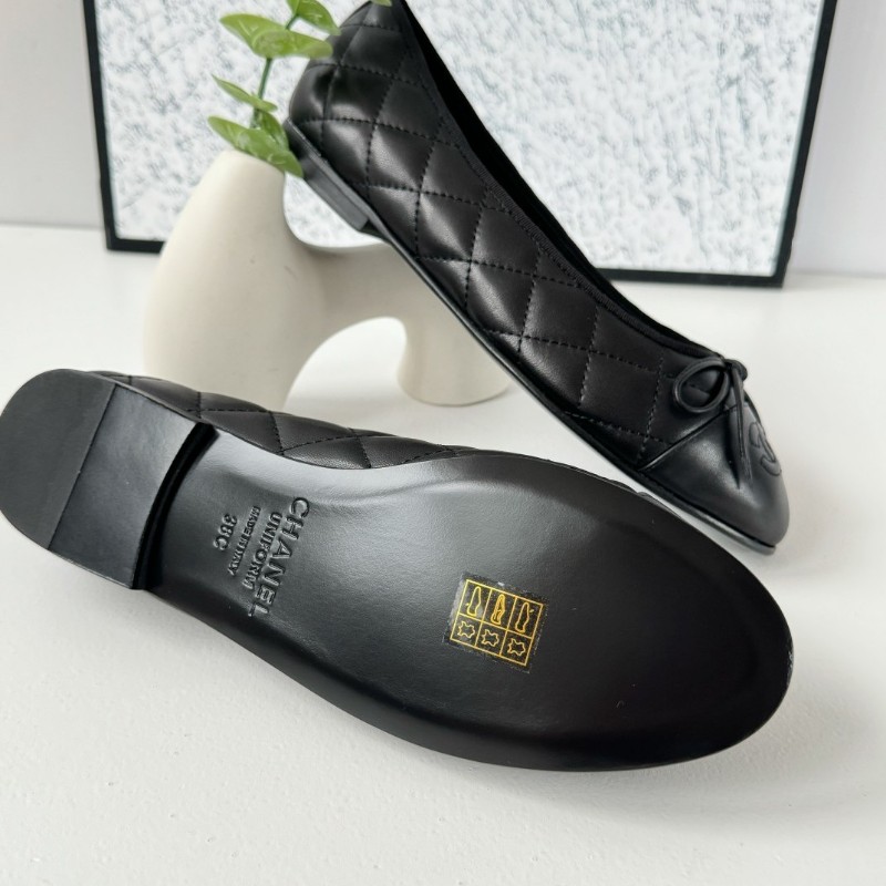 Chanel UNIFORM 全新 小羊皮黑色菱格芭蕾鞋-10