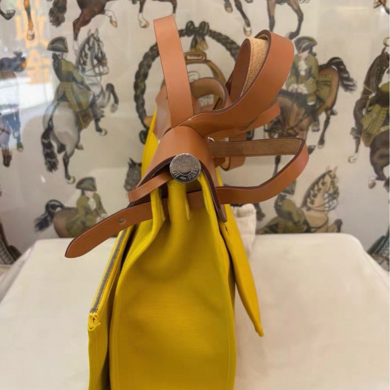 Hermes/爱马仕 Herbag Zip 31,字母手提包,那不勒斯黄,银扣,帆布拼牛皮,D刻-2