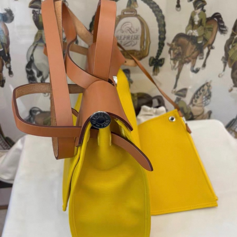 Hermes/爱马仕 Herbag Zip 31,字母手提包,那不勒斯黄,银扣,帆布拼牛皮,D刻-3