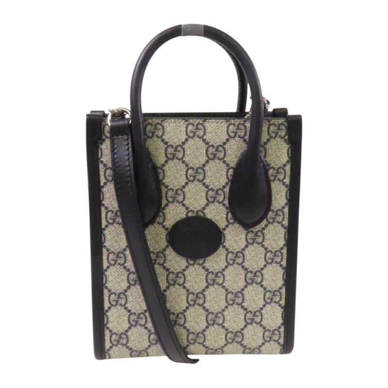 GUCCI 塗層帆布Interlocking G Mini Tote銀扣手挽肩背兩用袋-0