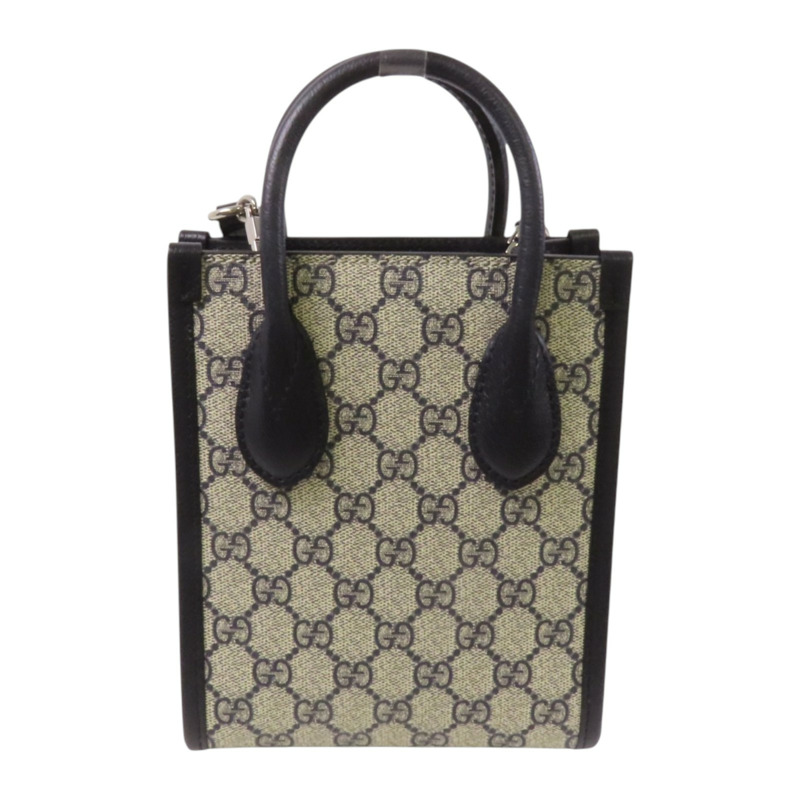 GUCCI 塗層帆布Interlocking G Mini Tote銀扣手挽肩背兩用袋-1