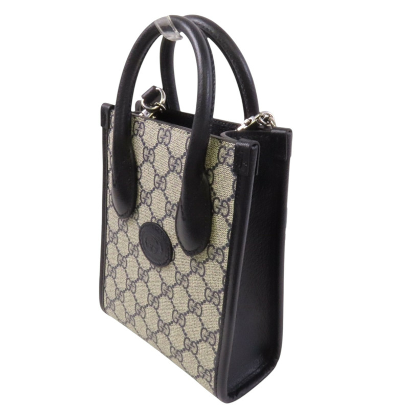 GUCCI 塗層帆布Interlocking G Mini Tote銀扣手挽肩背兩用袋-2