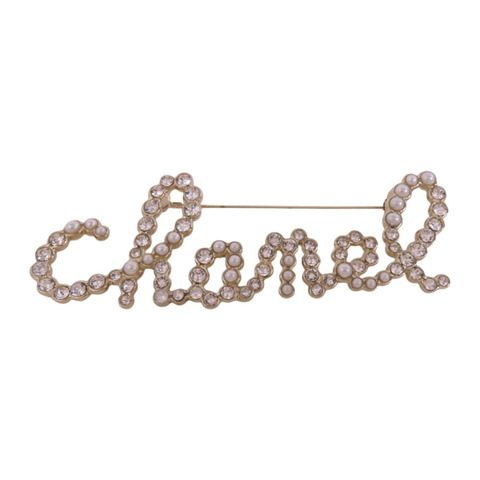 CHANEL 金屬/水鑽/仿珍珠Brooch金扣胸針