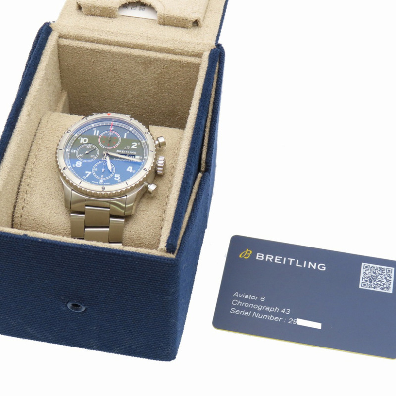 全新 Breitling Aviator 8 Chronograph 43 A13316 自動不鏽鋼手錶,綠色,0181,BREITLING,男士-1