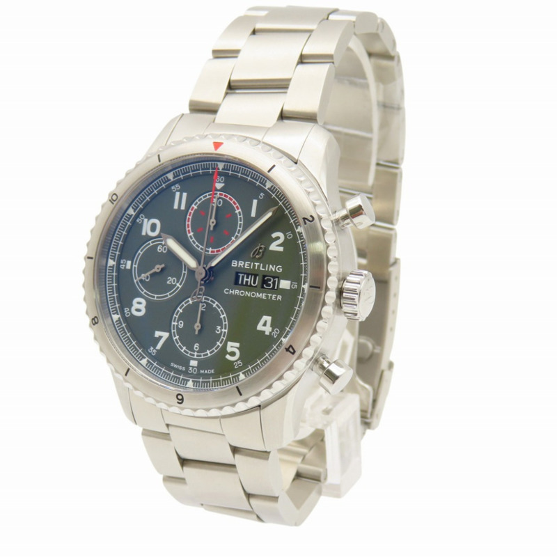 全新 Breitling Aviator 8 Chronograph 43 A13316 自動不鏽鋼手錶,綠色,0181,BREITLING,男士-2