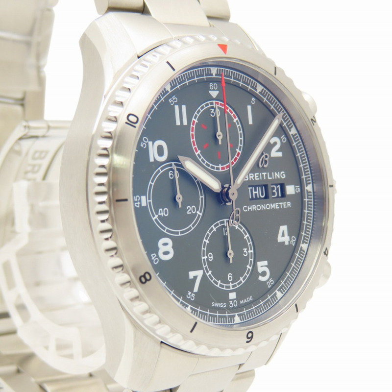 全新 Breitling Aviator 8 Chronograph 43 A13316 自動不鏽鋼手錶，綠色，0181，BREITLING，男士-4