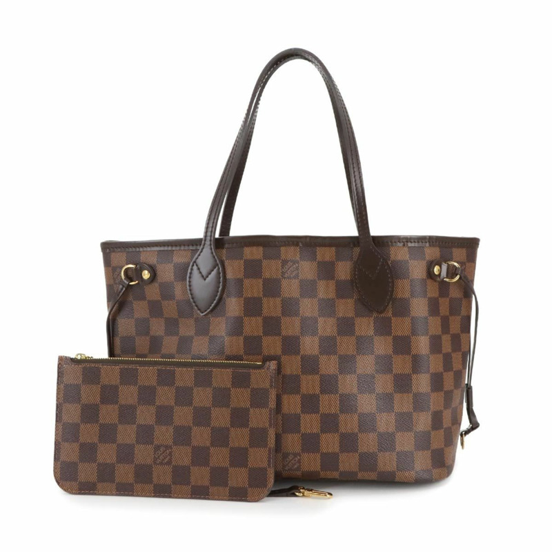 Louis Vuitton Damier Neverfull PM 手提包,Ebene,N41359,金色五金配件,棕色-0