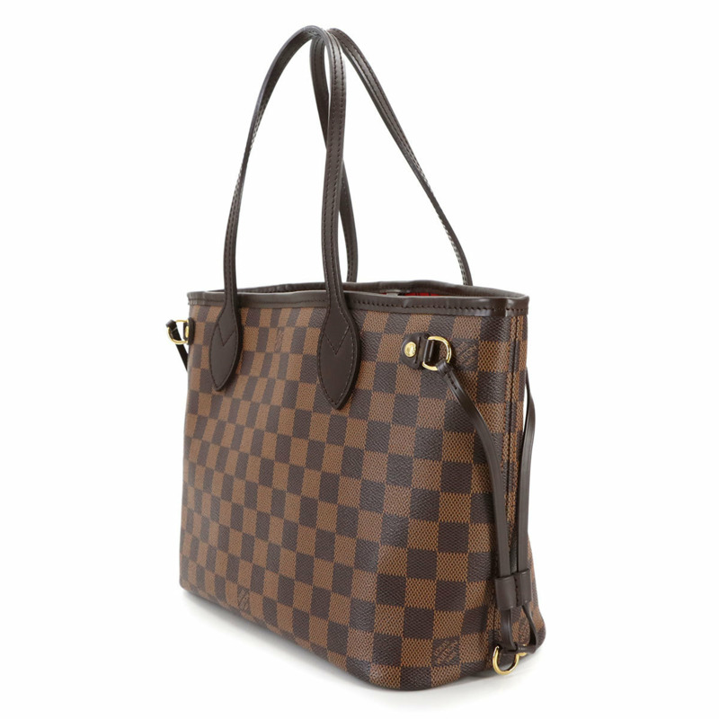 Louis Vuitton Damier Neverfull PM 手提包,Ebene,N41359,金色五金配件,棕色-2