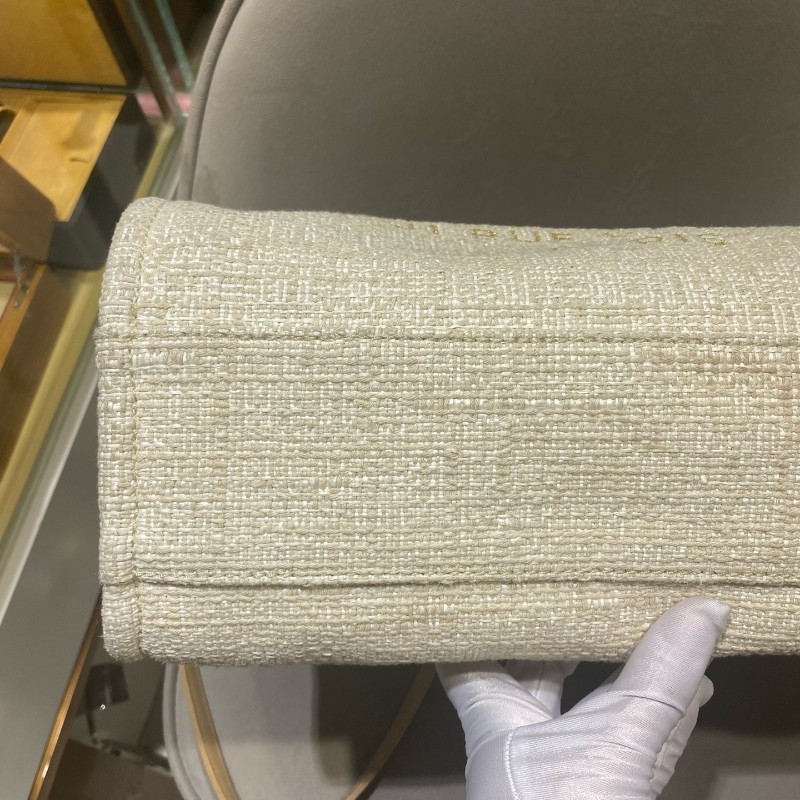 Chanel 米白色金扣編織沙灘包 tote 肩背包 🈶購鉦-11