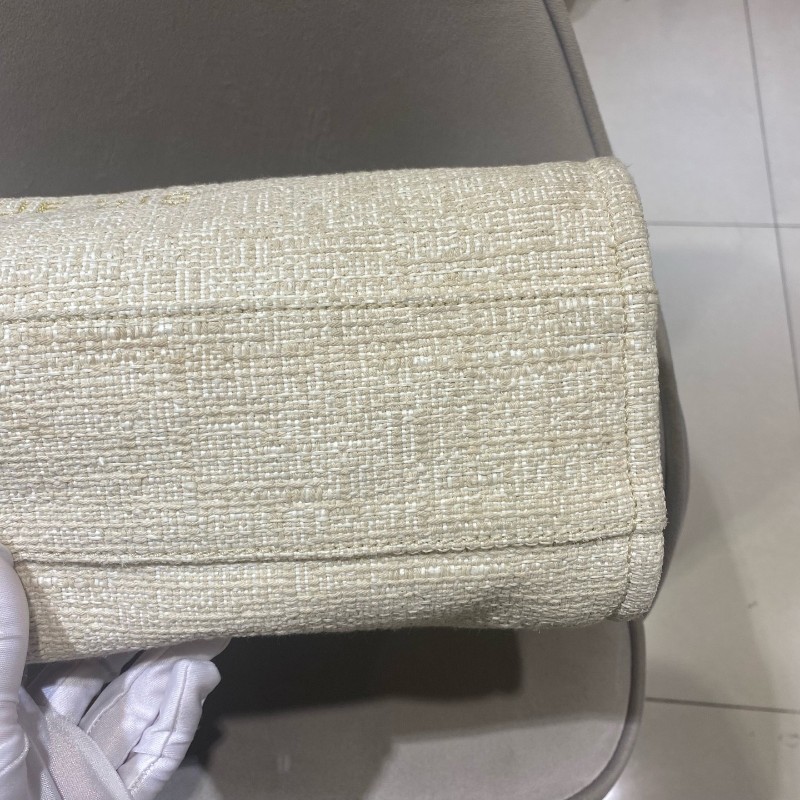Chanel 米白色金扣編織沙灘包 tote 肩背包 🈶購鉦-12