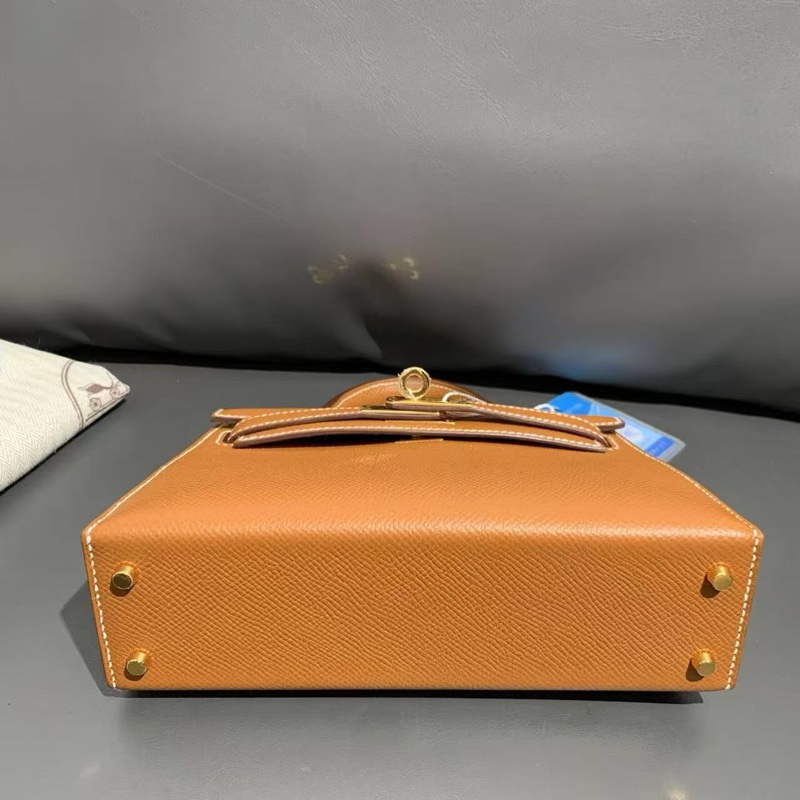 Hermes愛馬仕mini Kelly二代金棕色內拼檸檬黃W刻-3