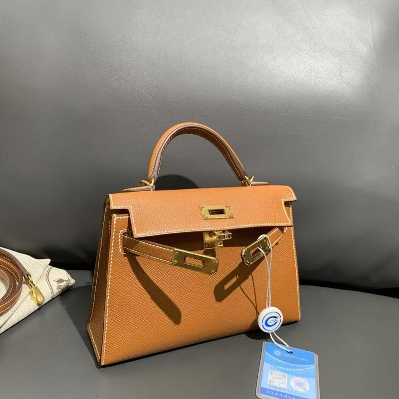 Hermes愛馬仕mini Kelly二代金棕色內拼檸檬黃W刻-7