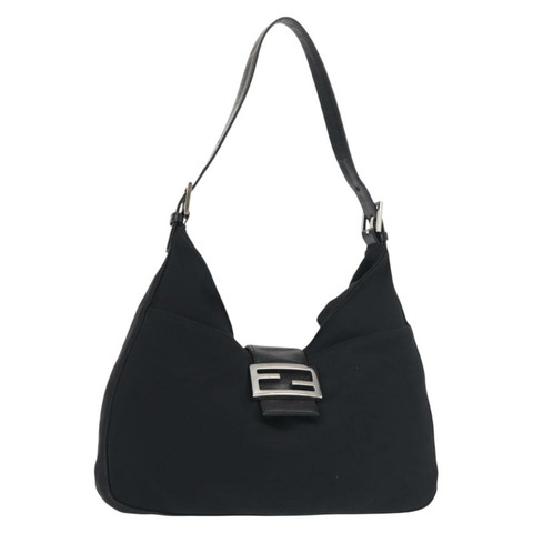 FENDI Mamma Baguette 單肩包 棉質 黑色 銀色 正品 144526