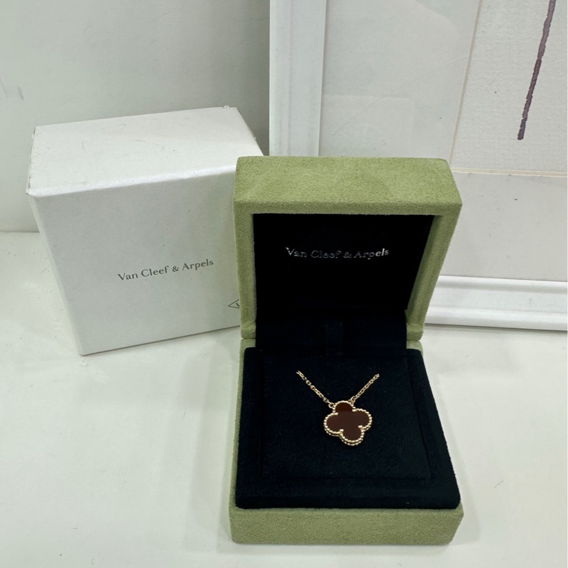 VCA/Van Cleef & Arpels/梵克雅寶Alhambra四葉幸運系列紅玉髓四葉草18k金 項鍊 23年 單鏈無卡-0
