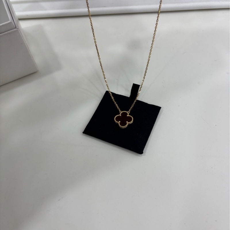 VCA/Van Cleef & Arpels/梵克雅寶Alhambra四葉幸運系列紅玉髓四葉草18k金 項鍊 23年 單鏈無卡-4