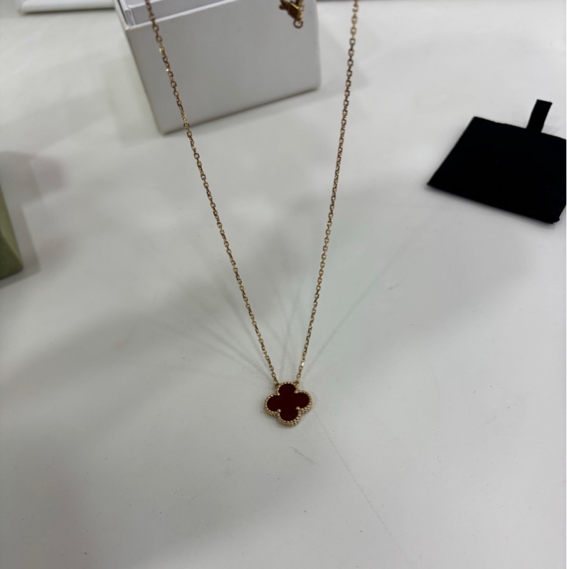 VCA/Van Cleef & Arpels/梵克雅寶Alhambra四葉幸運系列紅玉髓四葉草18k金 項鍊 23年 單鏈無卡-7