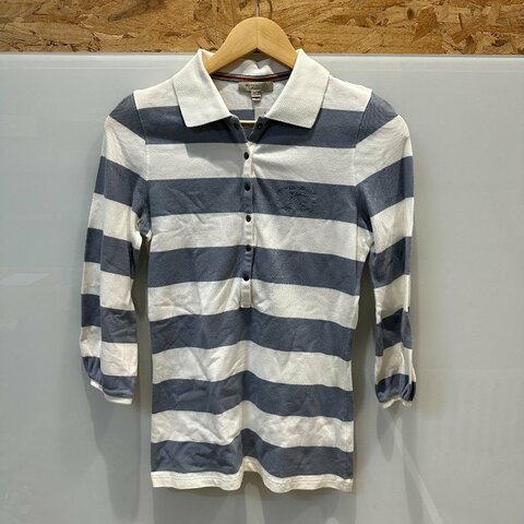 【美收精品】BURBERRY 灰白條紋polo衫 4-438【隔月月中將轉賣至日本 上架期限30天】