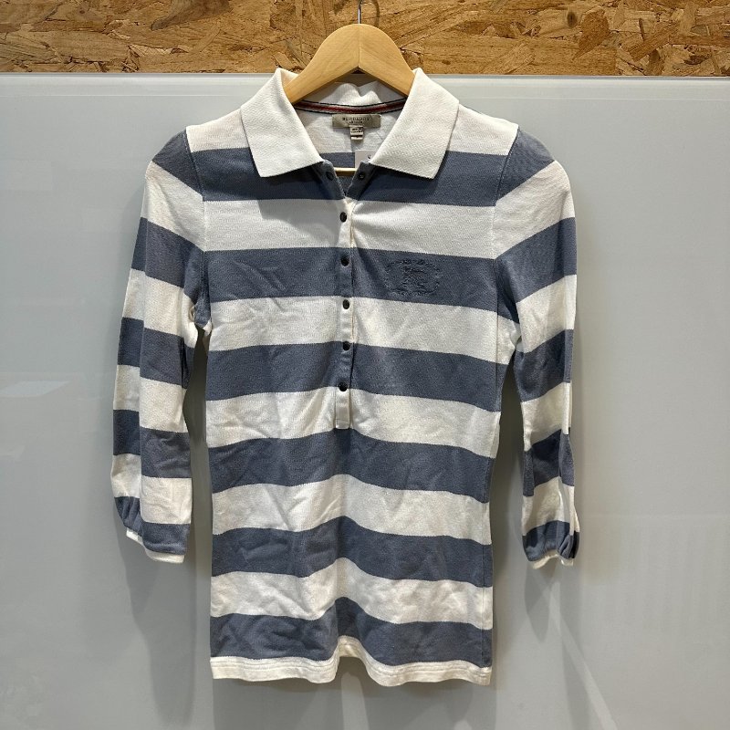 【美收精品】BURBERRY 灰白條紋polo衫 4-238【隔月月中將轉賣至日本 上架期限30天】-0