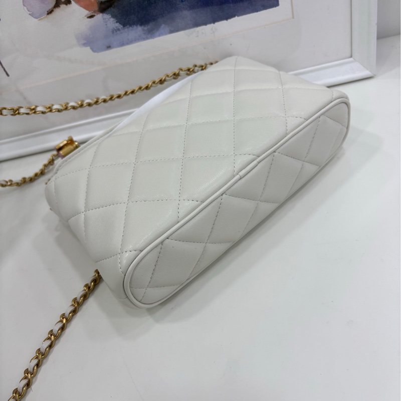 Chanel24A白色琺瑯hobo,鏈條可拆 閒置未使用過-3