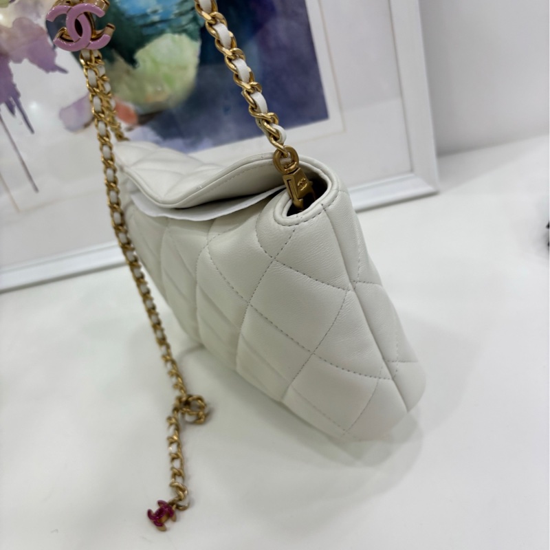 Chanel24A白色琺瑯hobo,鏈條可拆 閒置未使用過-5