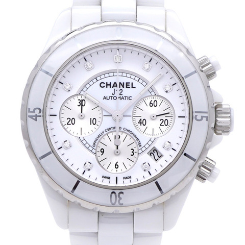 Chanel J12 計時碼表 9 件鑽石腕錶，H2009，自動，白色陶瓷/鑽石，錶盤，0047，CHANEL，男士