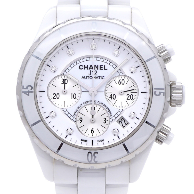 Chanel J12 計時碼表 9 件鑽石腕錶,H2009,自動,白色陶瓷/鑽石,錶盤,0047,CHANEL,男士-0