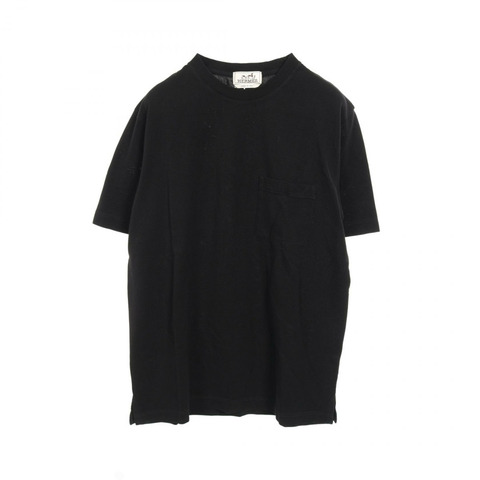 HERMES H 刺繡口袋凸紋 T 卹上衣棉質黑色男款 #M