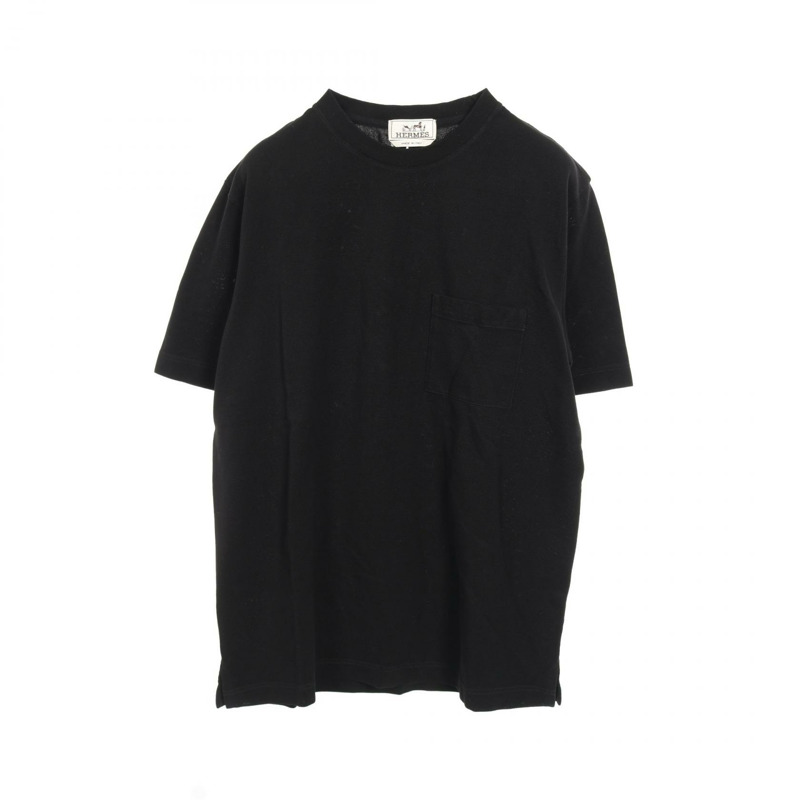HERMES H 刺繡口袋凸紋 T 卹上衣棉質黑色男款 #M-0