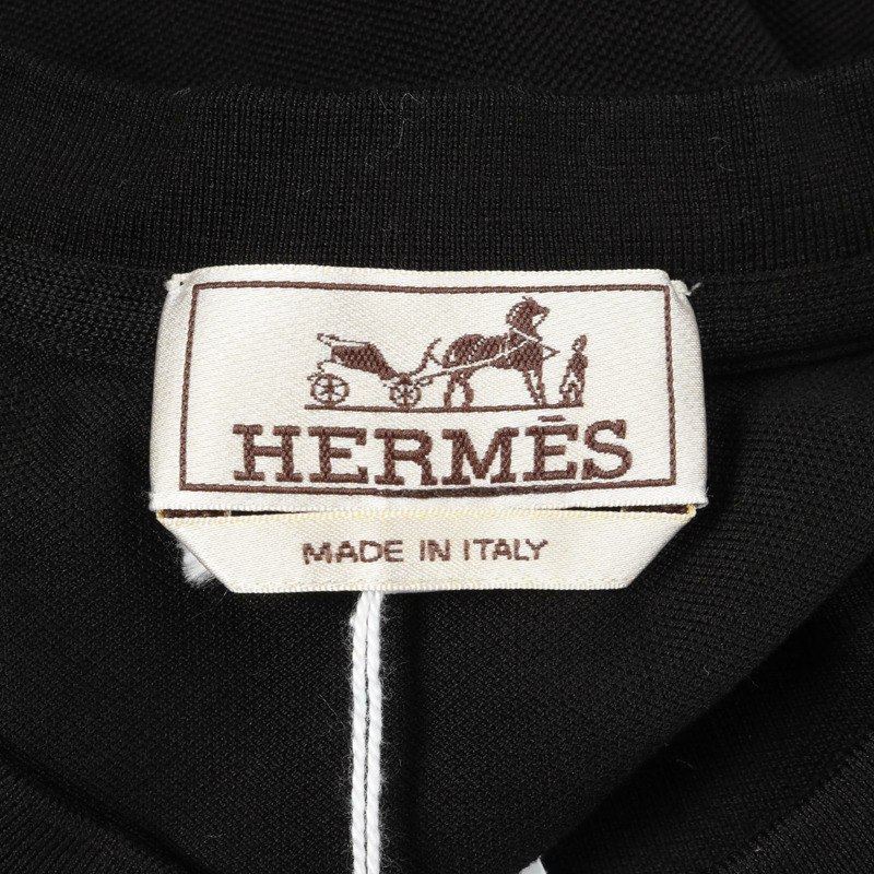 HERMES H 刺繡口袋凸紋 T 卹上衣棉質黑色男款 #M-2