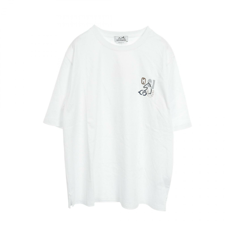HERMES H 拼圖迷你貼片 T 卹上衣 棉質 白色 男款 #L-0