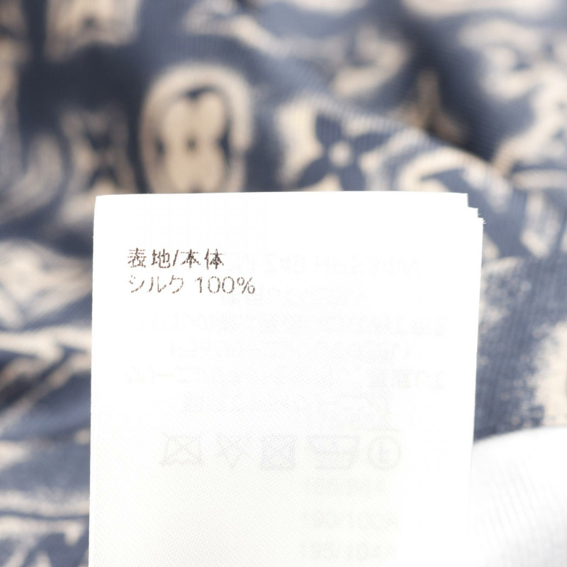 LOUIS VUITTON Monogram 短袖襯衫上衣真絲海軍藍米色二手男式 #XL-4