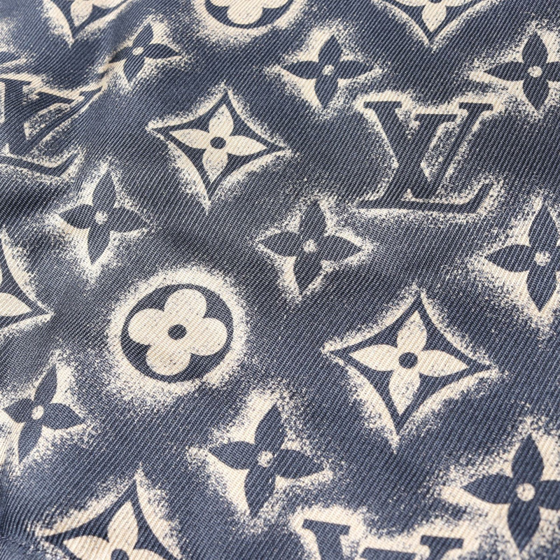 LOUIS VUITTON Monogram 短袖襯衫上衣真絲海軍藍米色二手男式 #XL-5