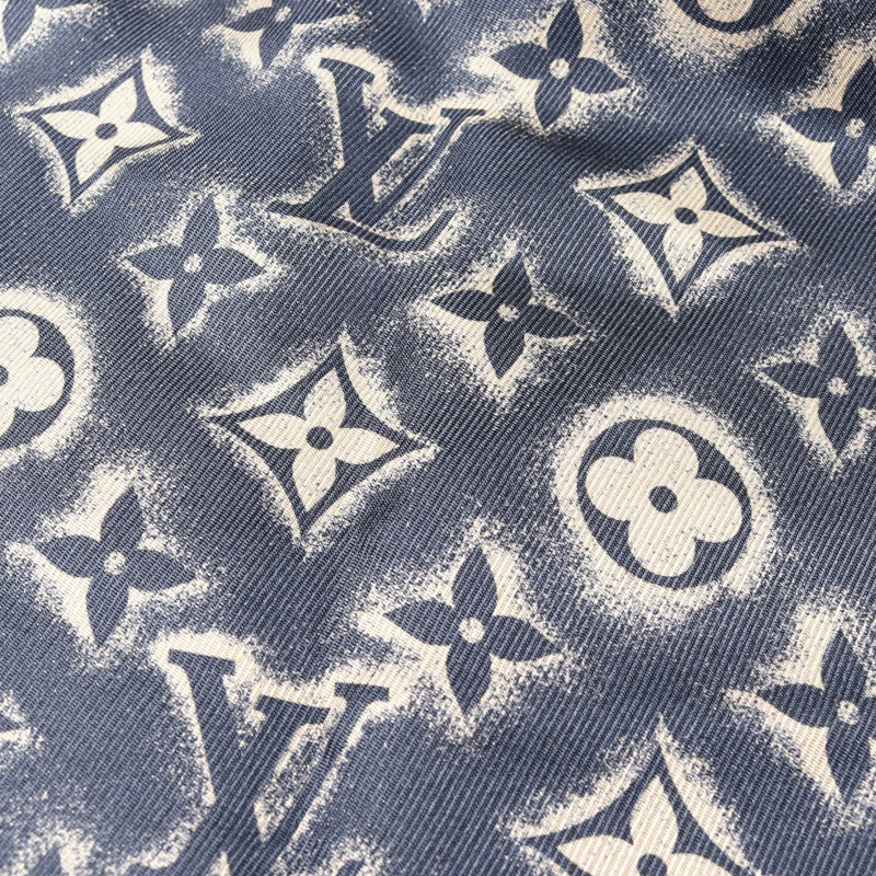 LOUIS VUITTON Monogram 短袖襯衫上衣真絲海軍藍米色二手男式 #XL-6