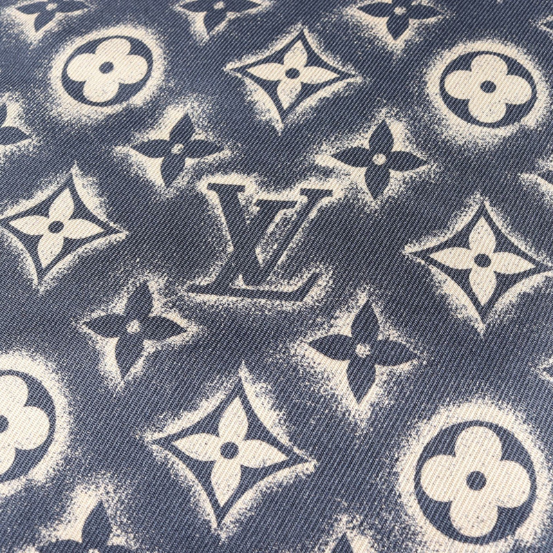 LOUIS VUITTON Monogram 短袖襯衫上衣真絲海軍藍米色二手男式 #XL-8