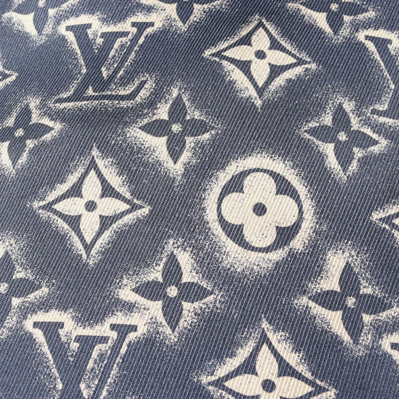 LOUIS VUITTON Monogram 短袖襯衫上衣真絲海軍藍米色二手男式 #XL-9