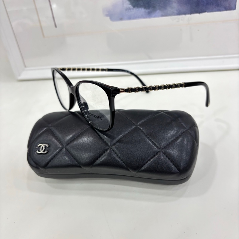 Chanel 香奈兒 趙露思同款 黑色貓眼方格 金色編織多logo鏡腿CH3408 平光鏡-1