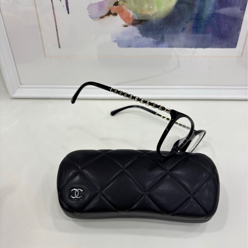 Chanel 香奈兒 趙露思同款 黑色貓眼方格 金色編織多logo鏡腿CH3408 平光鏡-2