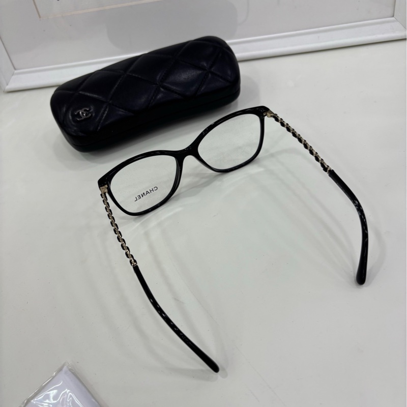 Chanel 香奈兒 趙露思同款 黑色貓眼方格 金色編織多logo鏡腿CH3408 平光鏡-3