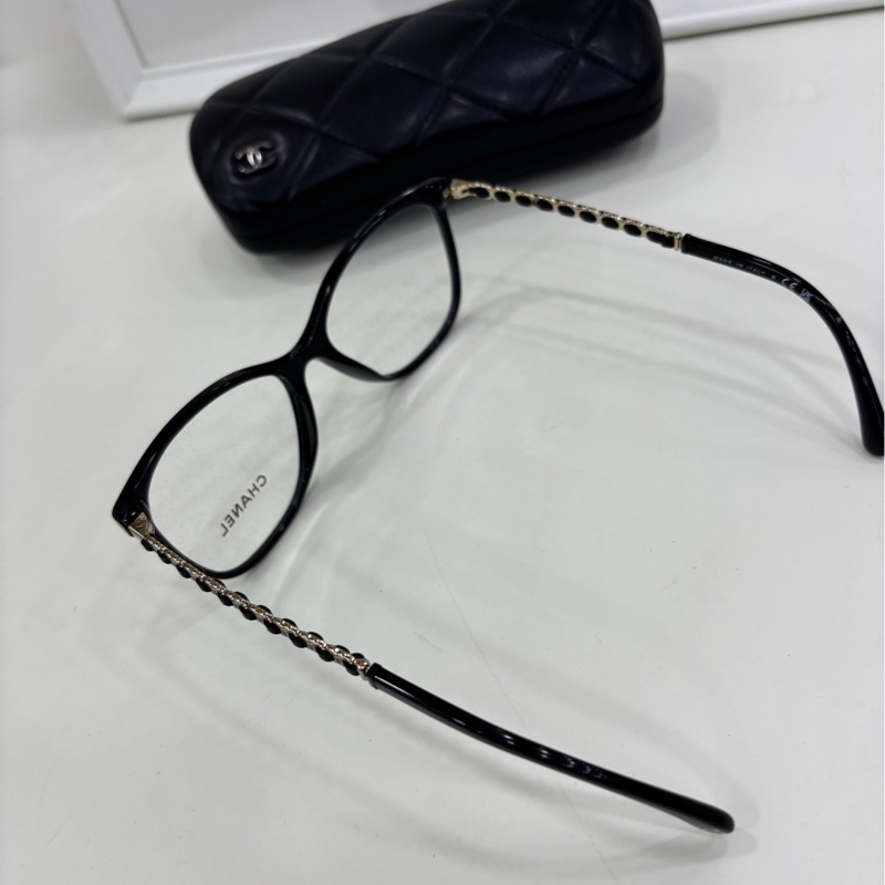 Chanel 香奈兒 趙露思同款 黑色貓眼方格 金色編織多logo鏡腿CH3408 平光鏡-4