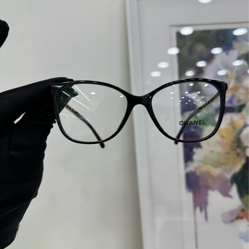Chanel 香奈兒 趙露思同款 黑色貓眼方格 金色編織多logo鏡腿CH3408 平光鏡-7