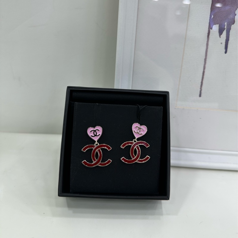 Chanel新款愛心雙C吊墜耳釘 全新未使用-0