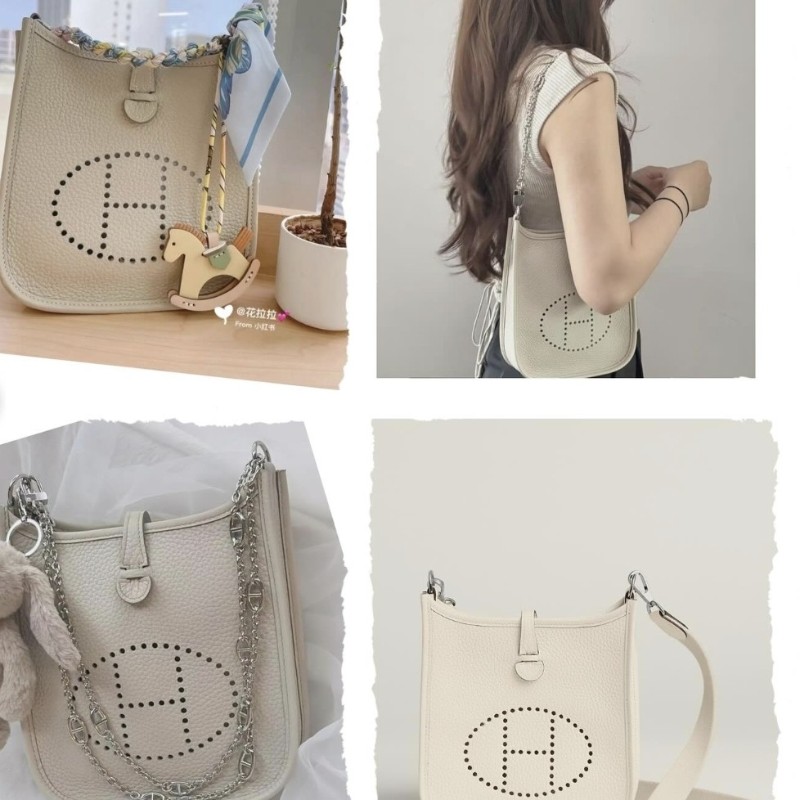 Hermes 愛馬仕 mini evelyne craie奶昔白 銀扣 K刻-10