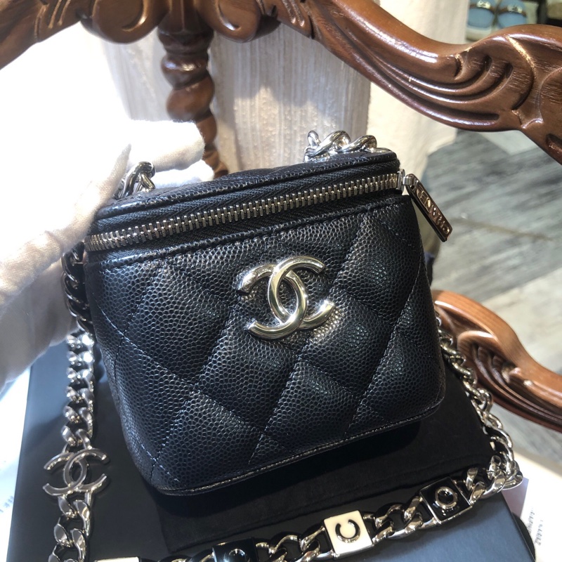 Chanel 香奈儿黑银22S 珐琅扣银链小盒子 芯片款-11